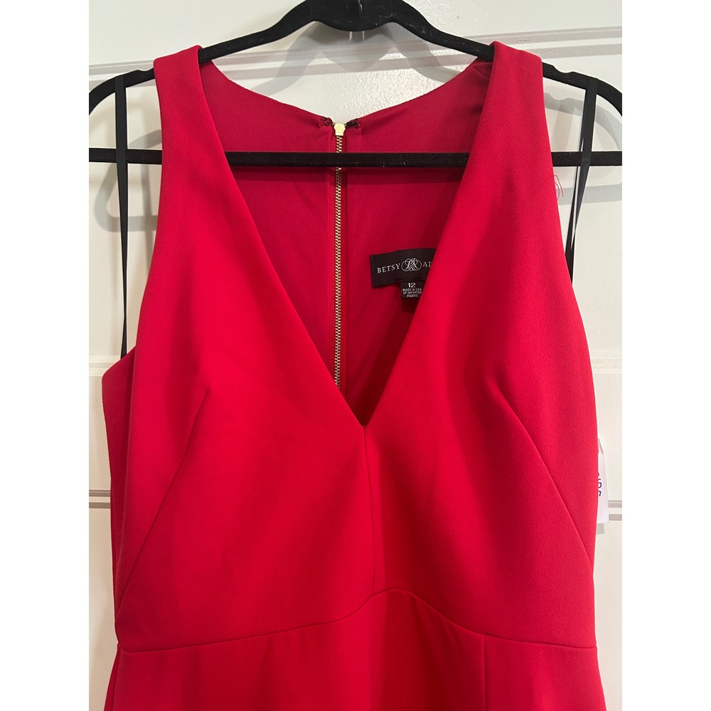 Betsy & Adam Red Ruffle-Hem Prom Gown - Picture 4 of 11